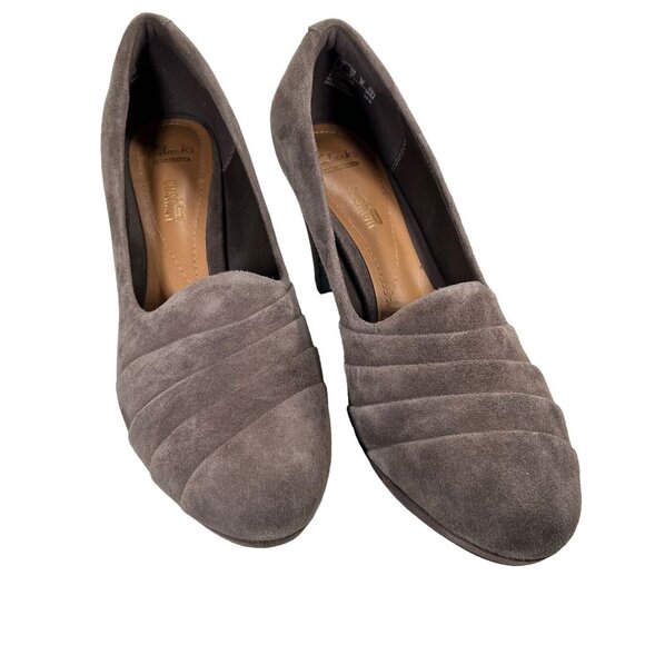 Clarks Collection Womens Narine Flora Pump 7.5 Taupe Leather Suede Cushion Shoes - Picture 3 of 16